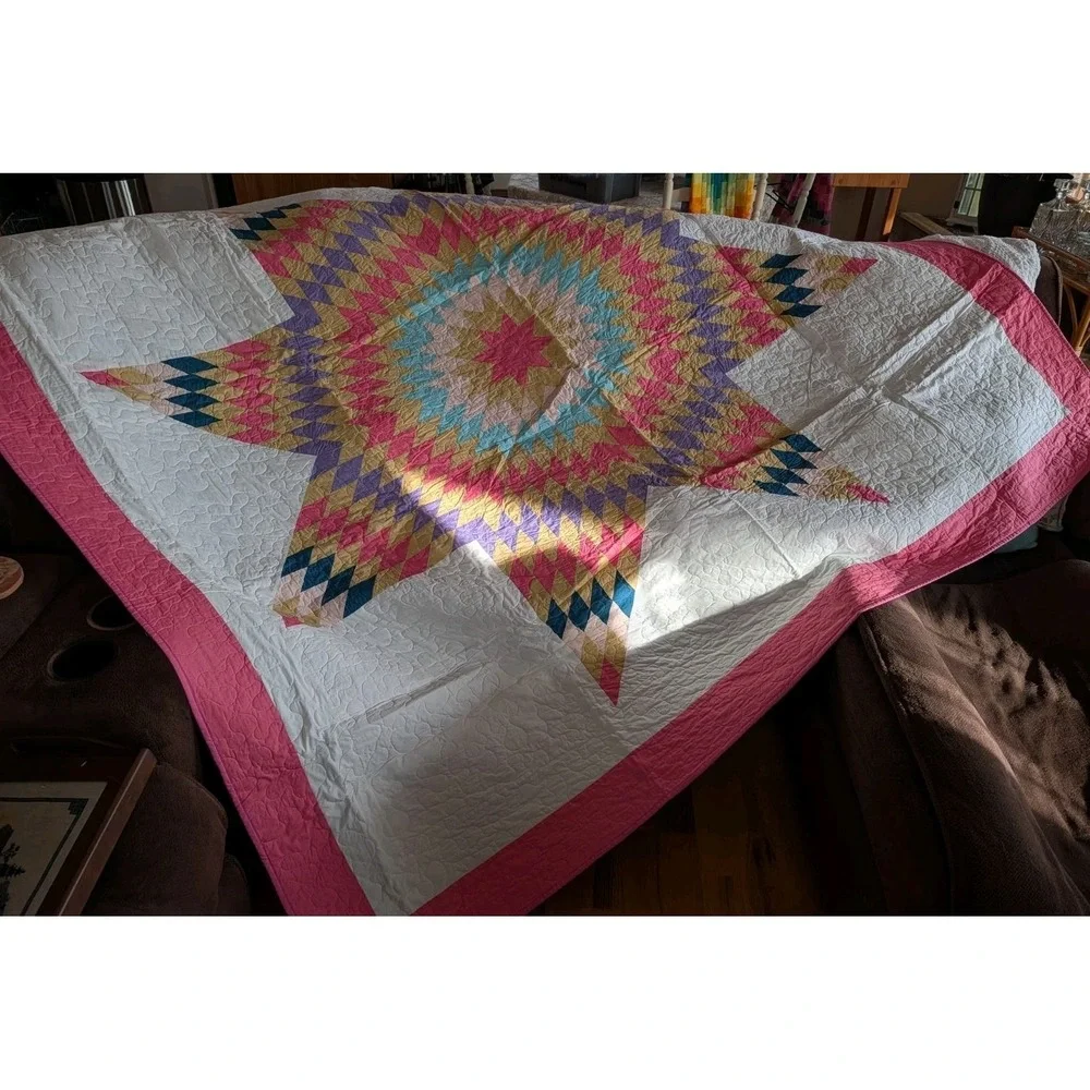 Texas Lone Star Patchwork Cotton Quilt 92 X 90 Handmade Full / Queen